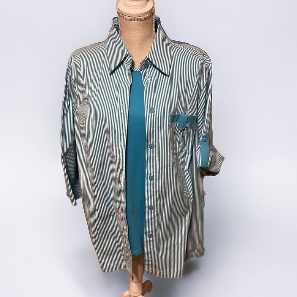Allison Daley turquoise/white jacket & top set. Sz 18